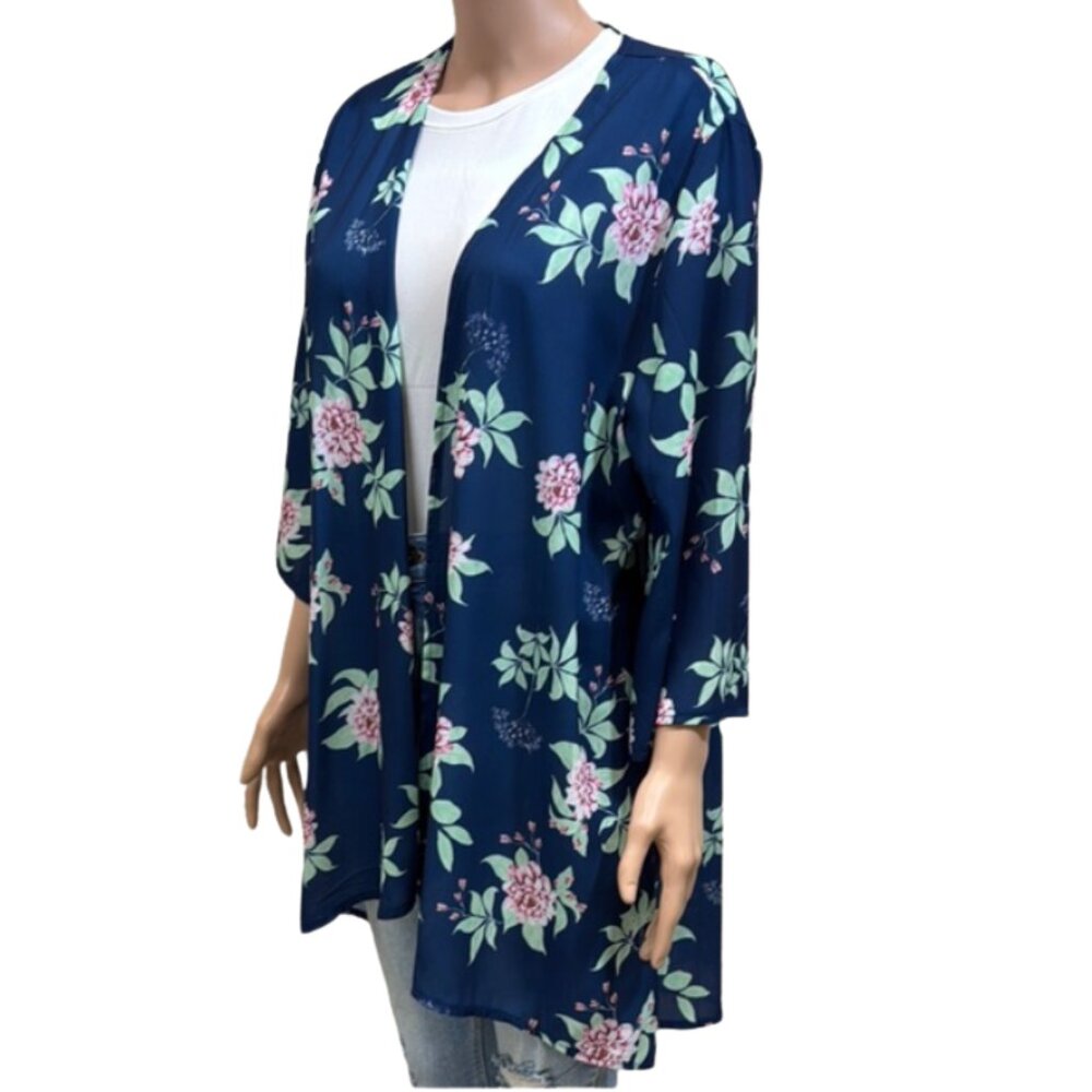 Pink Milly Floral Kimono Cardigan Navy‎ Boho Layer Size M